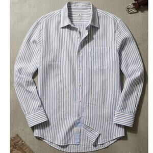 Peter Millar Mens Large 100% Linen Button Down Shirt Blue Resort Old Money